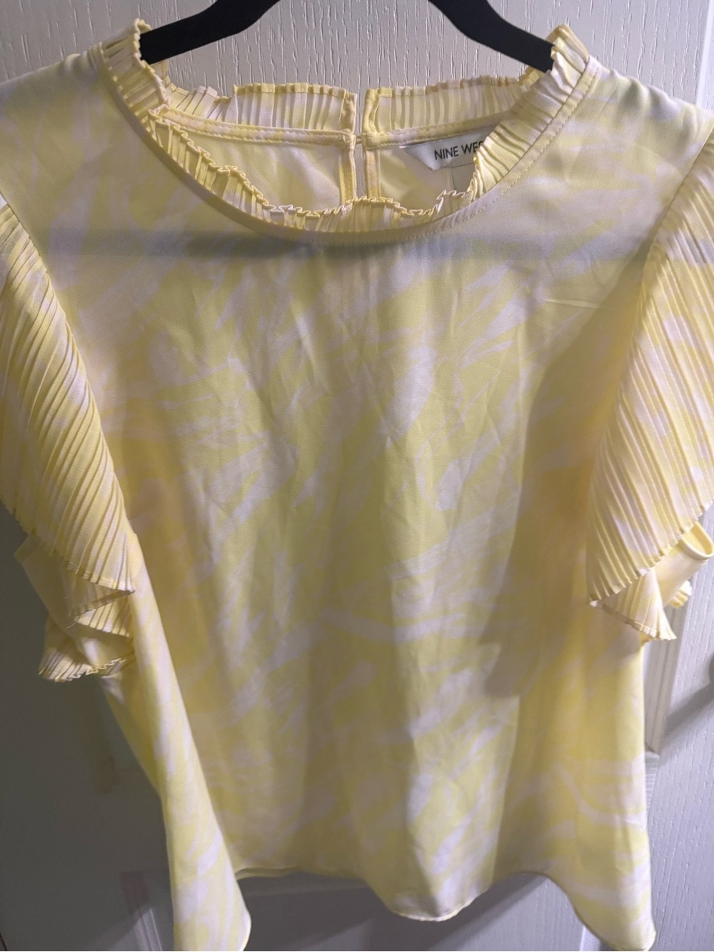 Nine West Yellow Pleated Ruffle Sleeve Blouse